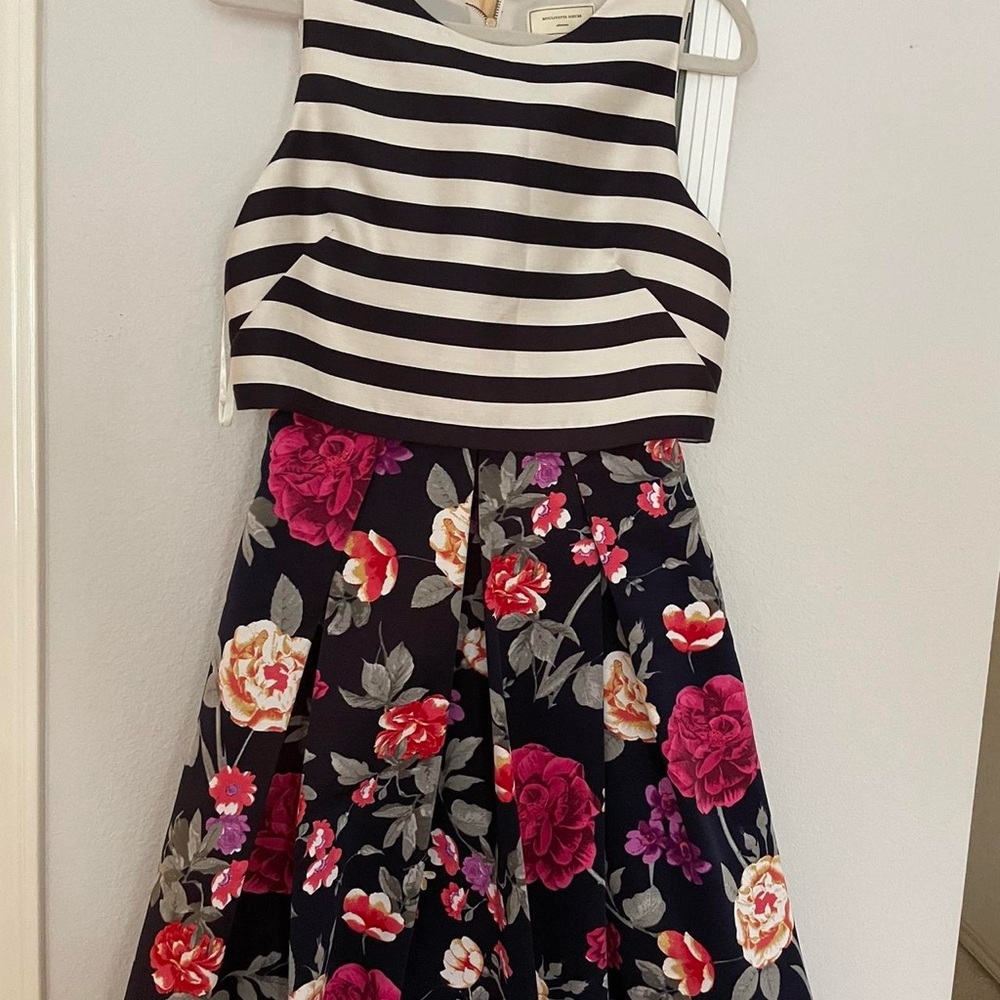 Moulinette Souers for Anthropologie ladylike striped and floral a-line dress